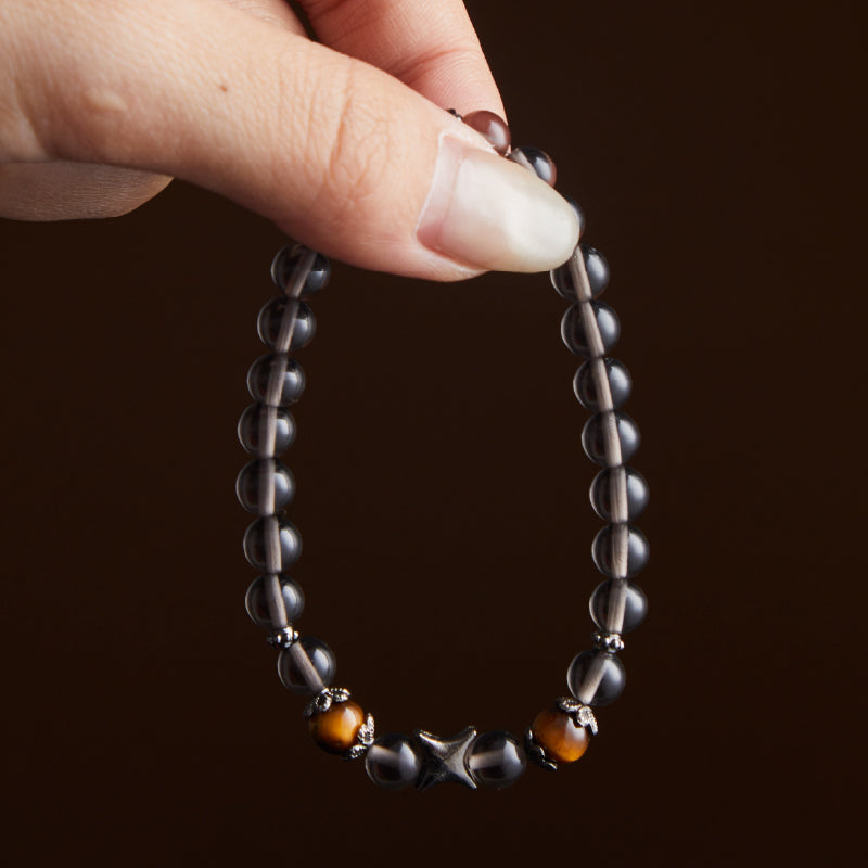 OG Crystal Solar Guardian Bracelet – Certified Ice Obsidian with Golden Tiger’s Eye Accents for Confidence, Focus & Energy Balance | Perfect Gift