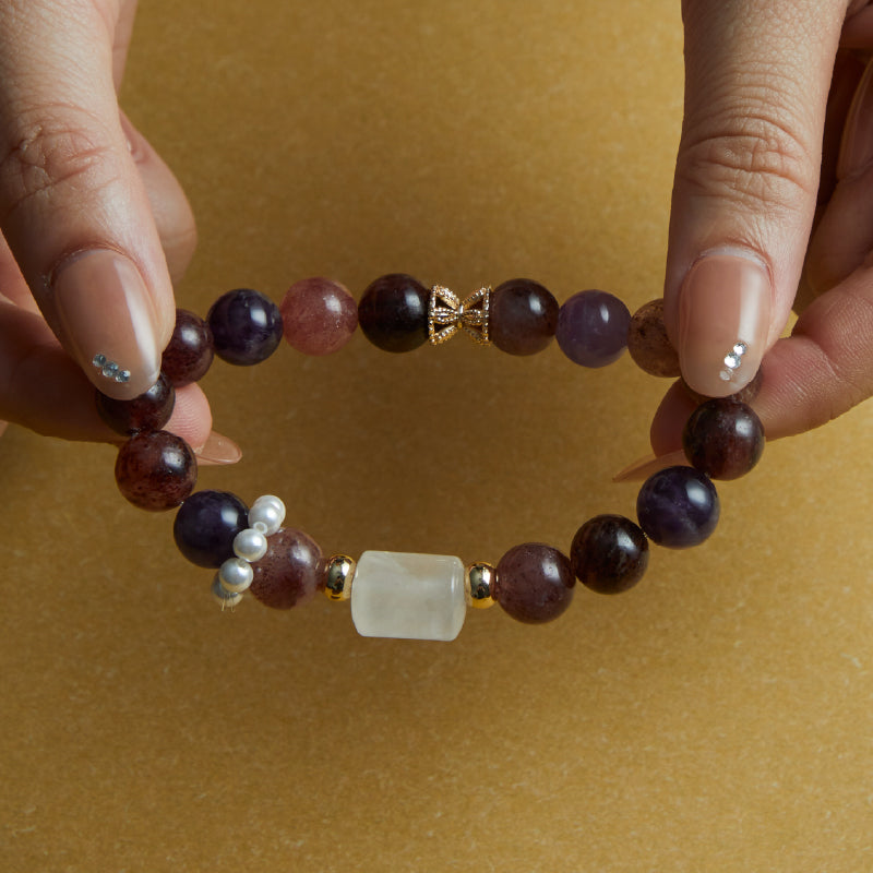 OG Crystal Mind Clarity Bracelet – Certified Crystal with Strawberry Super Seven & White Phantom Accents for Motivation, Confidence & Positive Energy