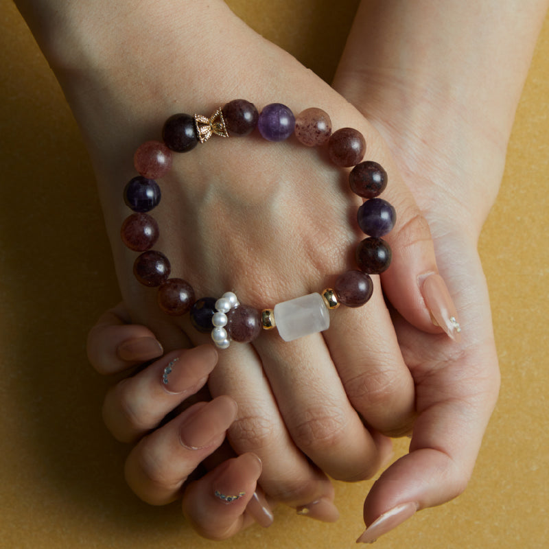 OG Crystal Mind Clarity Bracelet – Certified Crystal with Strawberry Super Seven & White Phantom Accents for Motivation, Confidence & Positive Energy