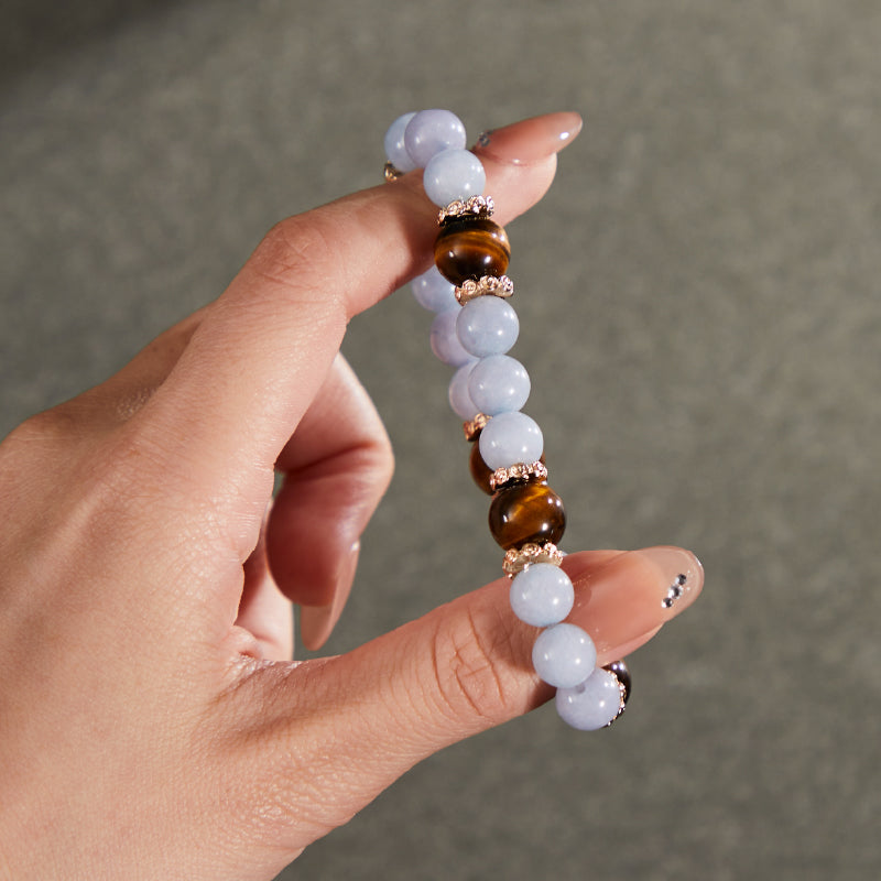OG Crystal Daily Calm – Sky & Sun Bracelet | Angelite & Golden Tiger’s Eye for Stress Relief, Confidence & Focus – Perfect Gift