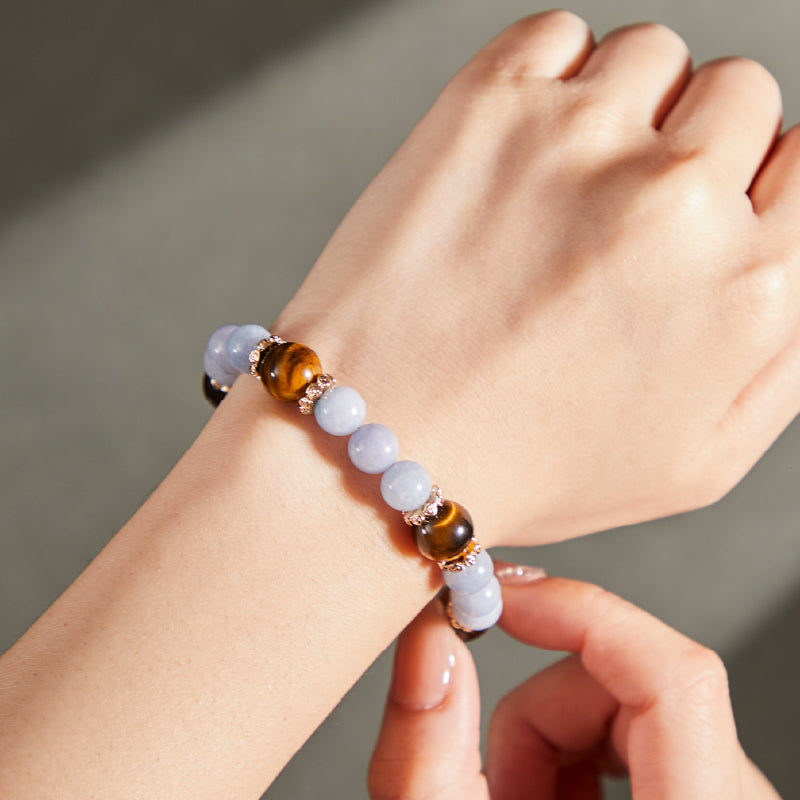 OG Crystal Daily Calm – Sky & Sun Bracelet | Angelite & Golden Tiger’s Eye for Stress Relief, Confidence & Focus – Perfect Gift