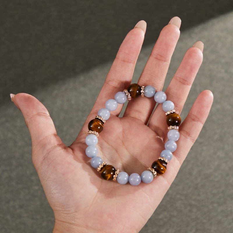 OG Crystal Daily Calm – Sky & Sun Bracelet | Angelite & Golden Tiger’s Eye for Stress Relief, Confidence & Focus – Perfect Gift