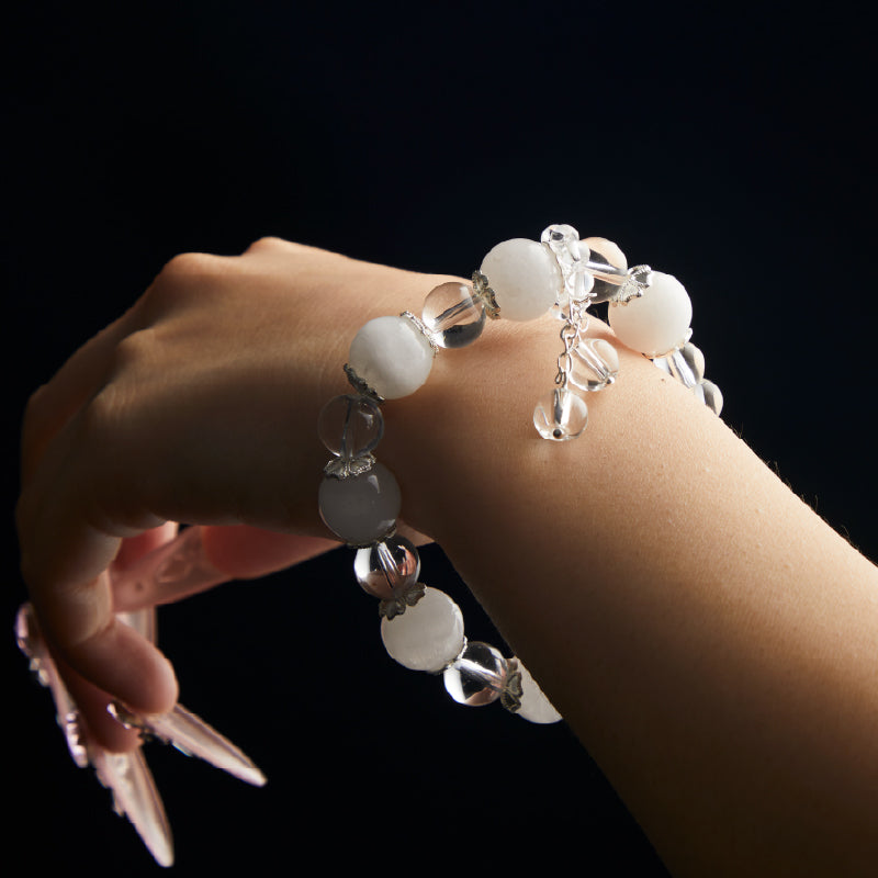 OG Crystal Moon Glow Vibe Bracelet | White Quartz + Milky Quartz for Chill Vibes, Positive Energy & Aesthetic Stacking – Perfect Gift for Her, Friends & Self-Care Days