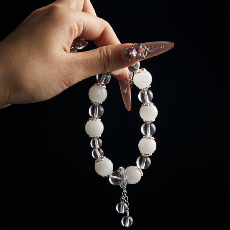 OG Crystal Moon Glow Vibe Bracelet | White Quartz + Milky Quartz for Chill Vibes, Positive Energy & Aesthetic Stacking – Perfect Gift for Her, Friends & Self-Care Days