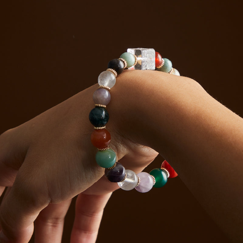 OG Crystal Prosperity Bracelet – Certified Crystal with Multi-Colored Natural Stone Accents for Wealth, Luck & Energy Balance | Ideal Gift for Her