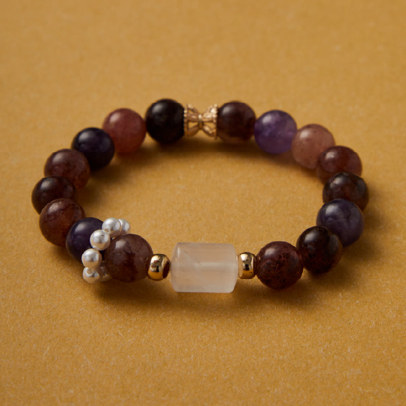 OG Crystal Mind Clarity Bracelet – Certified Crystal with Strawberry Super Seven & White Phantom Accents for Motivation, Confidence & Positive Energy