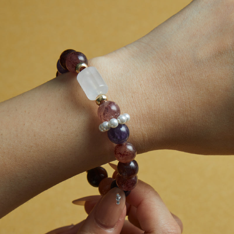 OG Crystal Mind Clarity Bracelet – Certified Crystal with Strawberry Super Seven & White Phantom Accents for Motivation, Confidence & Positive Energy