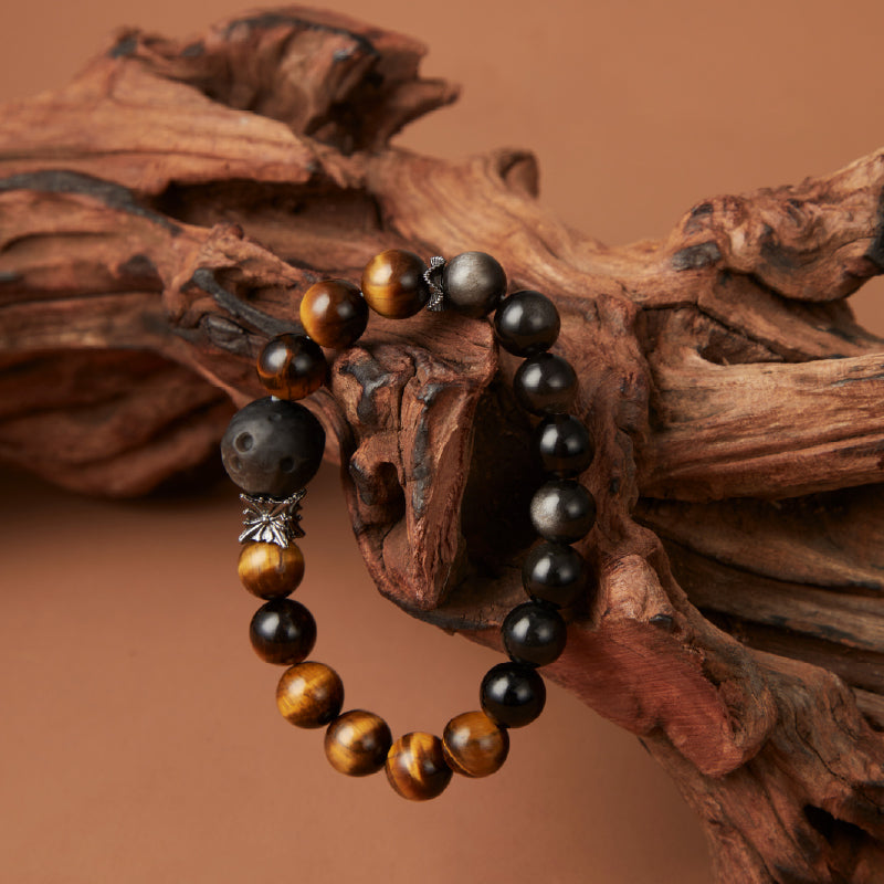 OG Crystal Emotional Armor Bracelet | Golden Tiger’s Eye & Silver Obsidian – Boost Clarity, Courage & Energy Protection | Best Gift for Him or Her