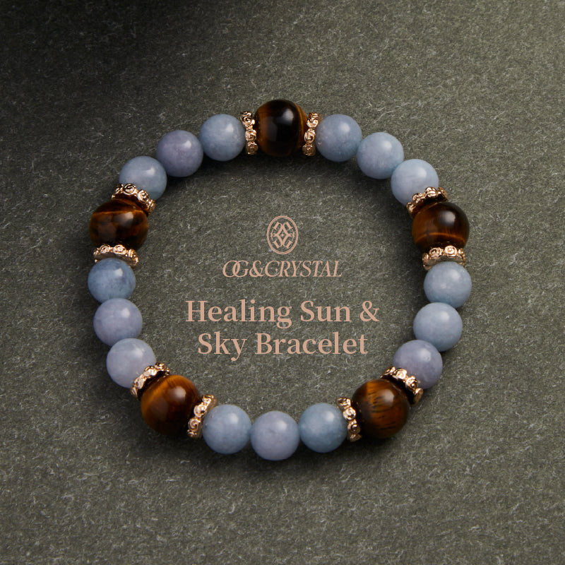OG Crystal Daily Calm – Sky & Sun Bracelet | Angelite & Golden Tiger’s Eye for Stress Relief, Confidence & Focus – Perfect Gift