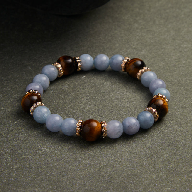 OG Crystal Daily Calm – Sky & Sun Bracelet | Angelite & Golden Tiger’s Eye for Stress Relief, Confidence & Focus – Perfect Gift