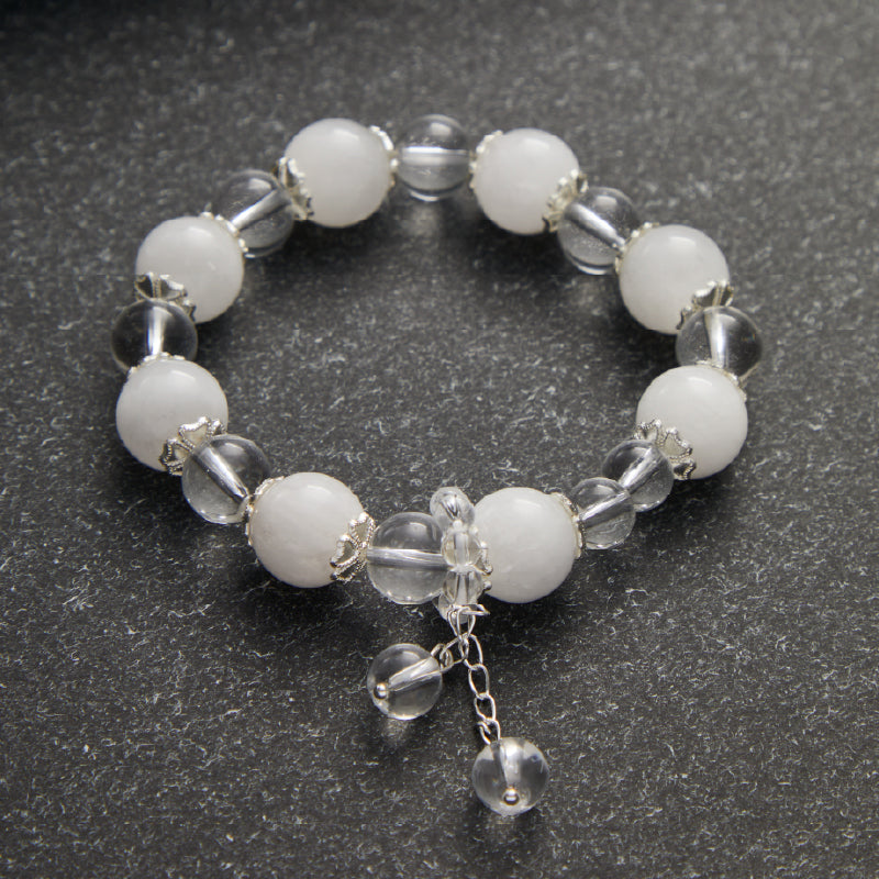 OG Crystal Moon Glow Vibe Bracelet | White Quartz + Milky Quartz for Chill Vibes, Positive Energy & Aesthetic Stacking – Perfect Gift for Her, Friends & Self-Care Days