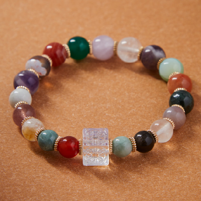 OG Crystal Prosperity Bracelet – Certified Crystal with Multi-Colored Natural Stone Accents for Wealth, Luck & Energy Balance | Ideal Gift for Her