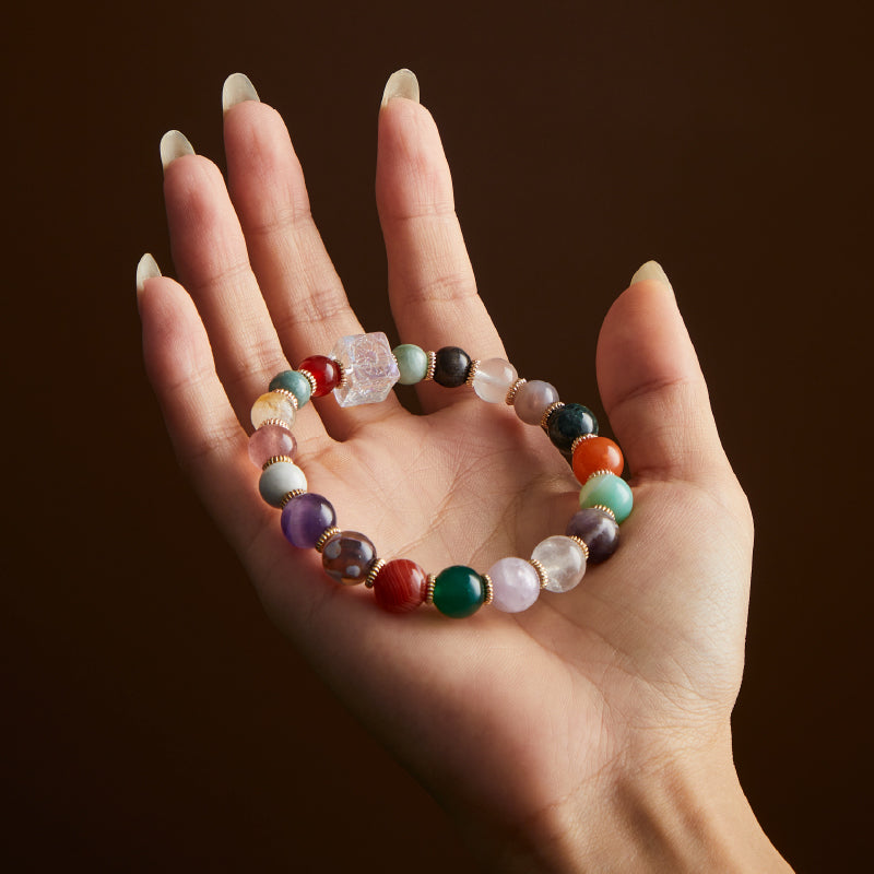 OG Crystal Prosperity Bracelet – Certified Crystal with Multi-Colored Natural Stone Accents for Wealth, Luck & Energy Balance | Ideal Gift for Her