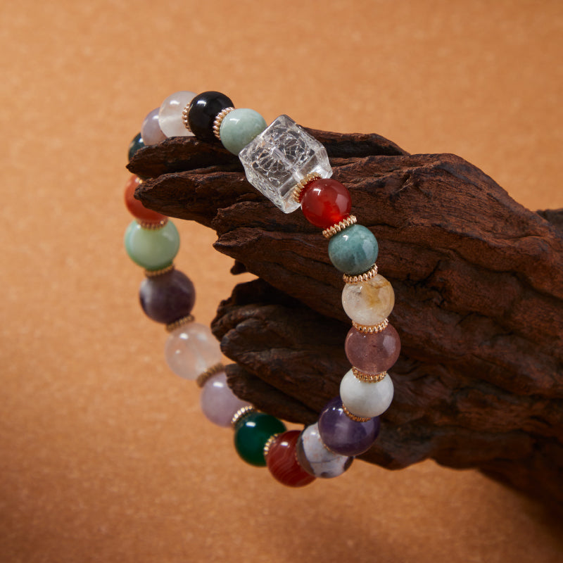 OG Crystal Prosperity Bracelet – Certified Crystal with Multi-Colored Natural Stone Accents for Wealth, Luck & Energy Balance | Ideal Gift for Her